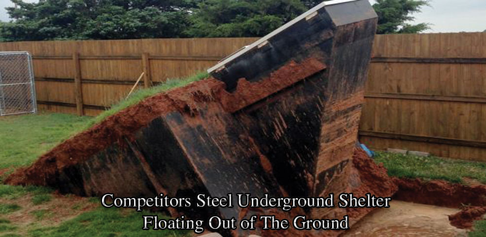 Floating Steel Storm Shelter, Improperly installed Underground Tornado Shelter, Floating Tornado Shelter, Floating Storm Shelter